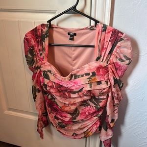 Express Pink and Black Floral Blouse